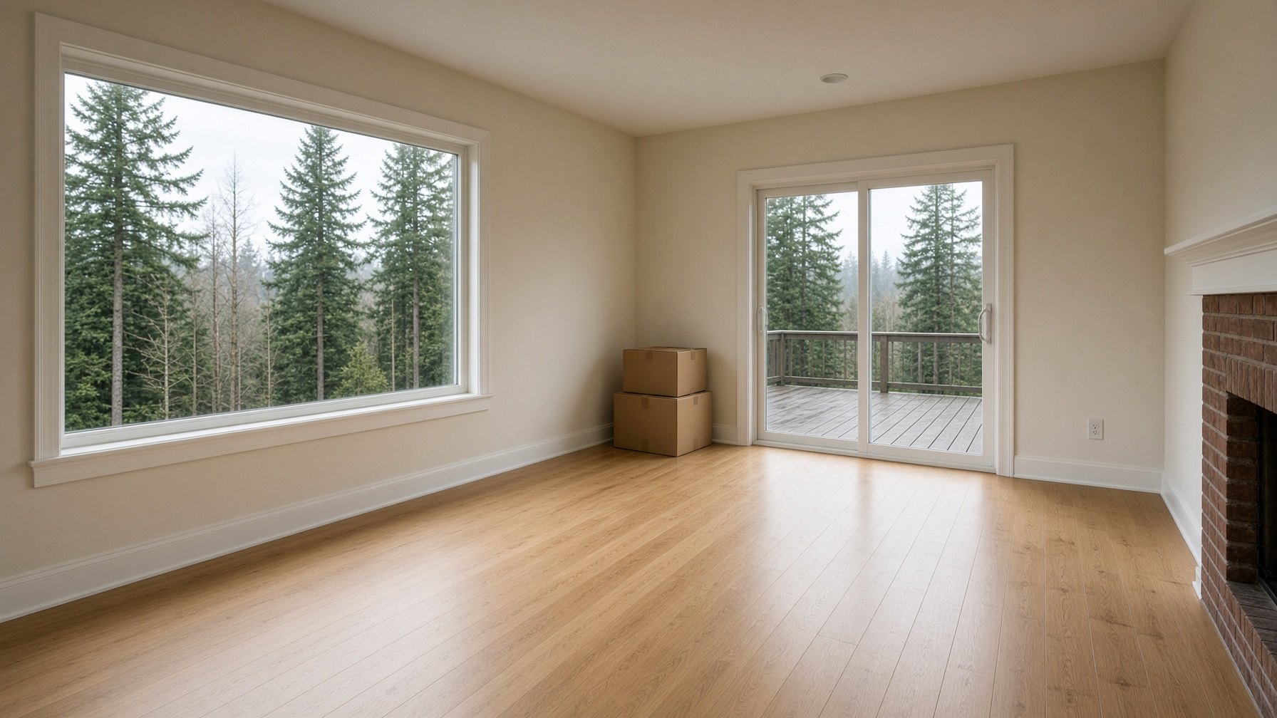 Empty, list-ready living room after a move-out clean